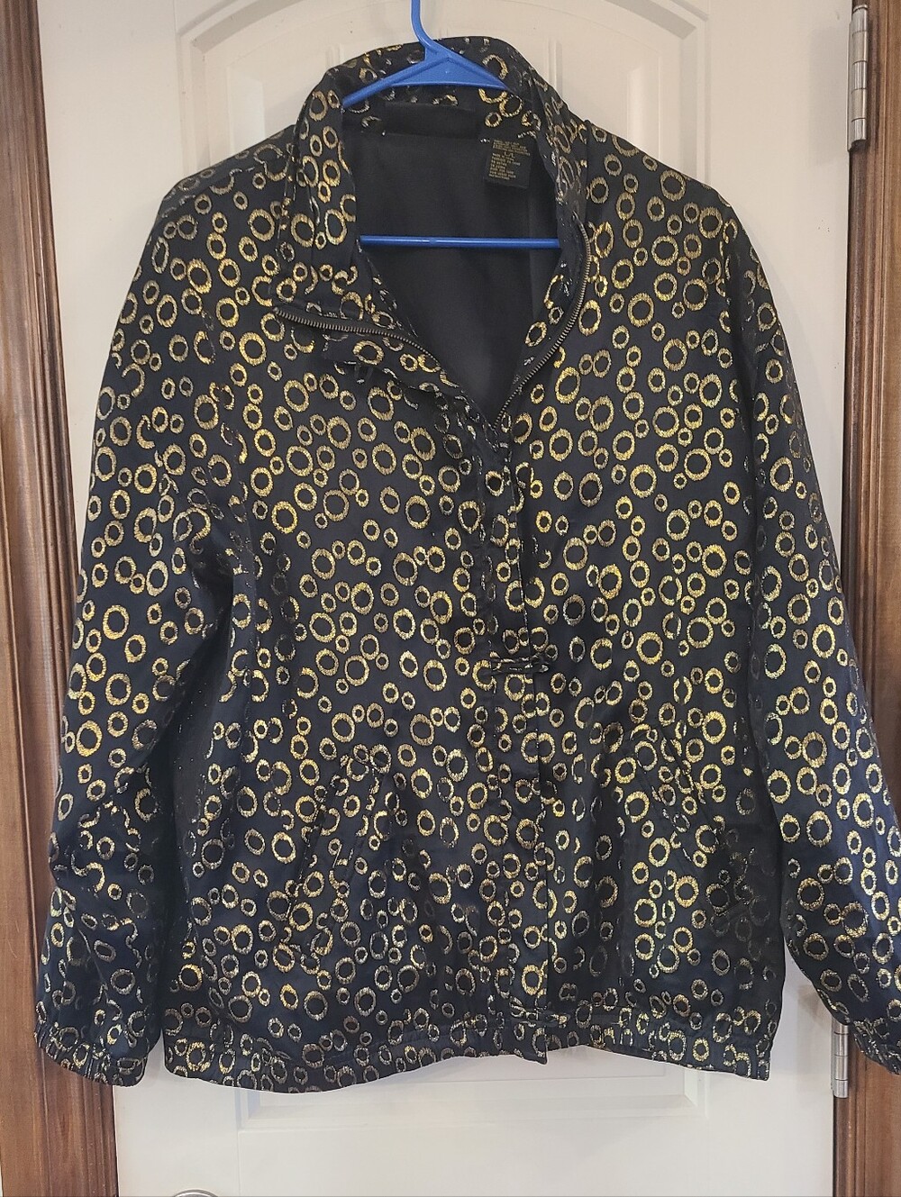 Vtg Black Silk Mureli Jacket With Gold Tencil Accents Size L